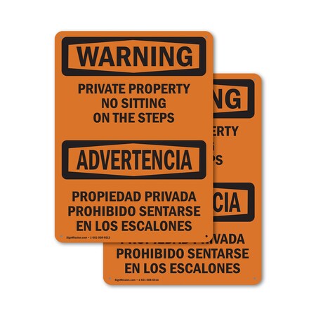 Signmission Private Property No Sitting On The Steps OSHA Warning Sign, Plastic, 12in W x 18in L, 2PK OS-2PACK-WS-P-1218-L-12778